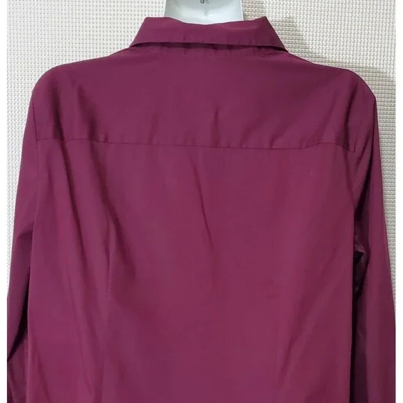 Doncaster Button Up Blouse Womens 14 Burgundy Top Stretch Long Sleeve Business - Picture 5 of 11
